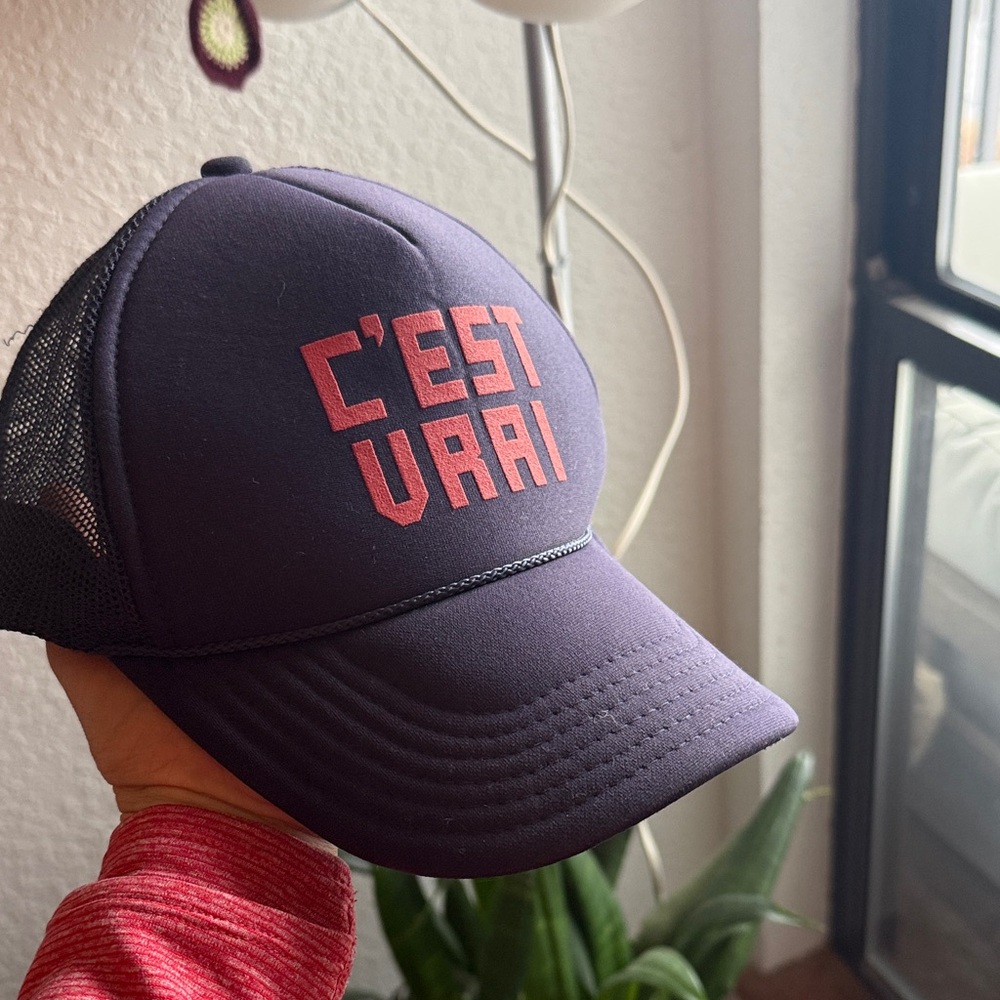Clare V. Navy Mesh Trucker Hat with Red Detail